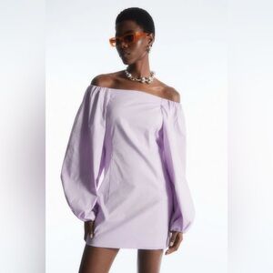 COS Off-The-Shoulder Strapless Bell Sleeve Mini Dress Size Medium Dusty Purple